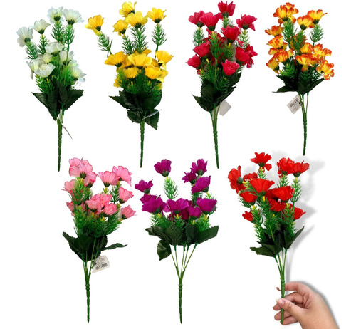 6 Buquê De Flores Artificial Coloridas Broto Decoração Festa