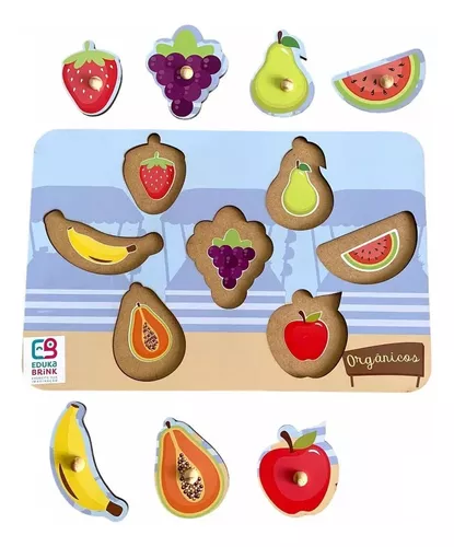 Jogo Pedagógico Peças Madeira Frutas De Encaixe Jogo Criança