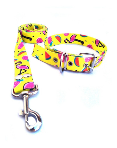 Conj 3cm Estampado + Correa + Collar Hebilla P/ Perros