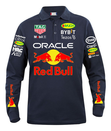 Playera Polo Manga Larga Marino Red Bull 2022