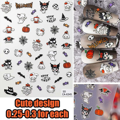 7 Pics 5d Pegatinas De Uñas De Halloween, Pequeñas Pegatinas