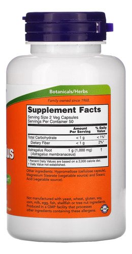 Astragalus Raiz 500mg Now Foods 100 Veg Cápsulas+ Porta Cáps Sabor Sem sabor