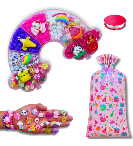 Kit Miçangas Infantil Arco-íris P/ Montar Brindes Pingentes Comprimento 5 Cor Rosa Diâmetro 5