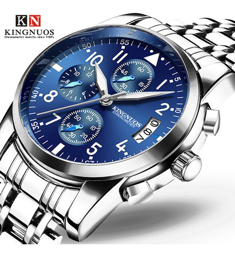 Reloj Kingnuos Quartz Calendar Waterproof Para Hombre Color Del Fondo Azul