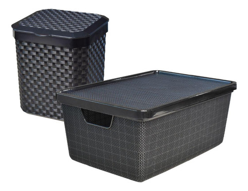 Kit Lixeira 5 Litros Rattan Premium + Caixa Organizadora 16l