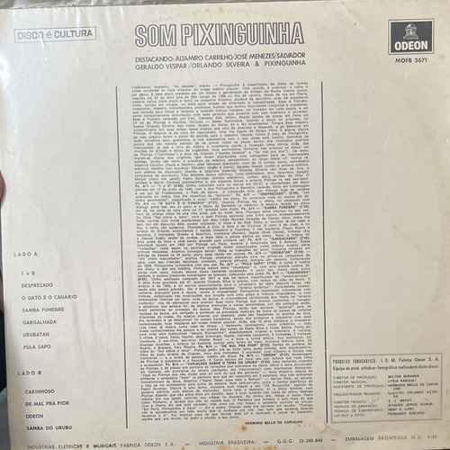 Lp Som Pixinguinha Odeon Estéreo 1970 Dom Salvador Vespar (Usado)