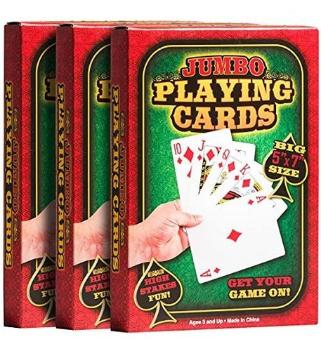 Juego De Cartas Gigantes De 12,7 X 17,8 Cm, 3 Barajas