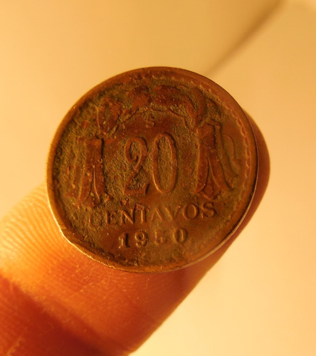 Moneda 20 Centavos, Cobre, Chile 1950