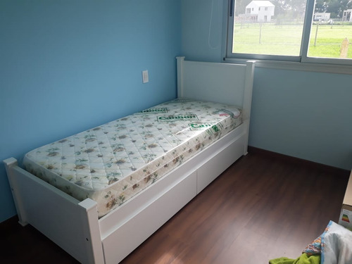 Imagen 2 de 7 de Cama 1 Plaza Linea Recta Minimalista Mdf Laqueada Blanca