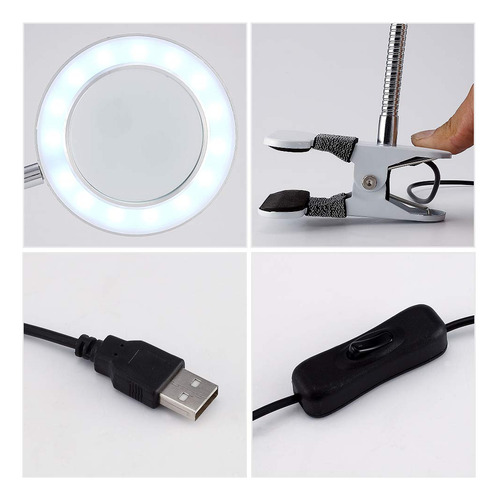 Lámpara Led Abrazadera Lupa 1.75x Luz Escritorio Costura Mes