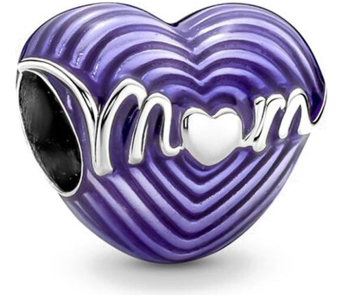 Charm Plata S925 Dije Para Pulsera Corazon Mom Morado