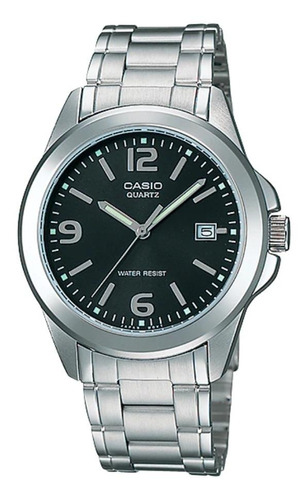 Reloj pulsera Casio MTP-1215 con correa de acero inoxidable color plateado - fondo negro
