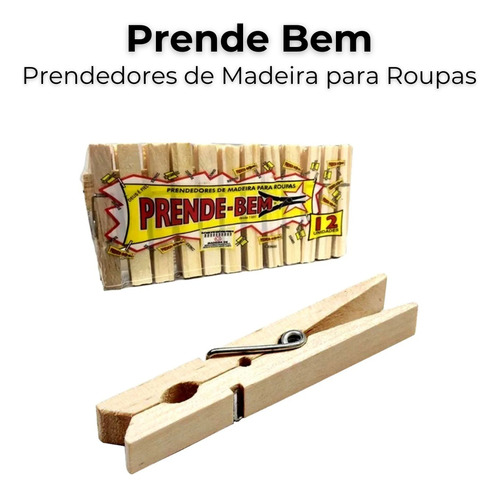 Prendedor De Madeira Gigantão Kit Com 24 Unidades Prende Bem