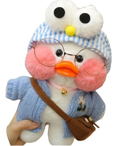 Peluche Pato Kawaii Lalafaan Ropa Azul Gorrito Con Ojos