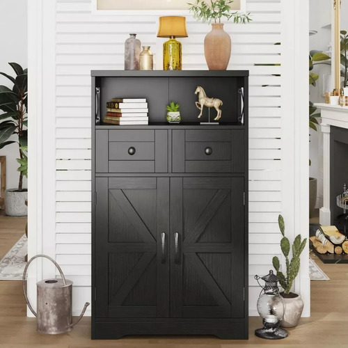 Credenza Multiusos De Madera Para Sala Y Recámara Modernas Negro