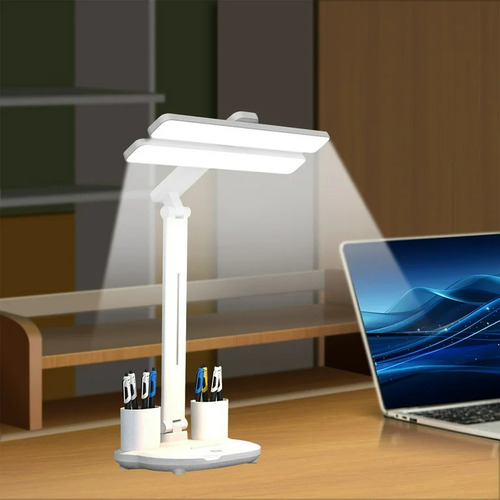 Lámpara Velador De Mesa Portalápices 3 Tonos Táctil Led Blanco Blanco