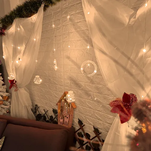 Cortina Intercalada Aros Y Esferas 3,7m Luces Navidad 1650a