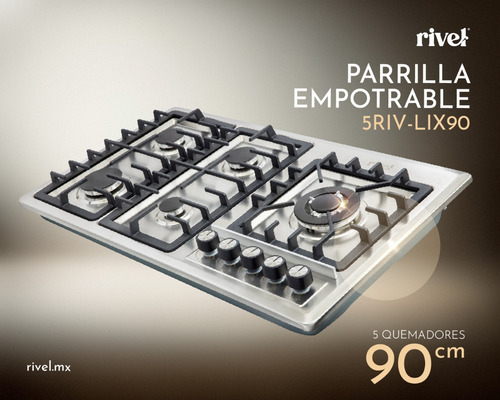 Parrilla Gas Rivel 5riv-lix90 Empotrable 5 Quemadores Color Plateado
