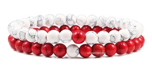 Pulseras De Distancia Turquesa Roja + Howlita - Dos Pulseras
