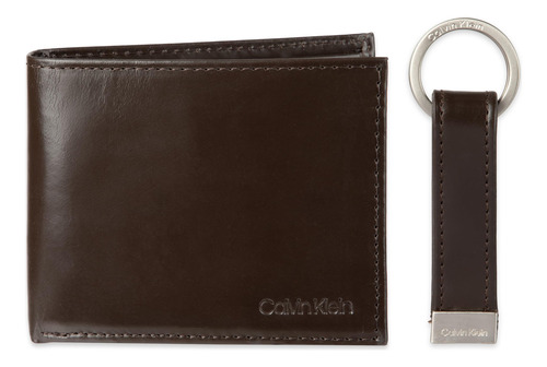 Set De Tarjeteros Minimalistas Calvin Klein De Piel Marrón