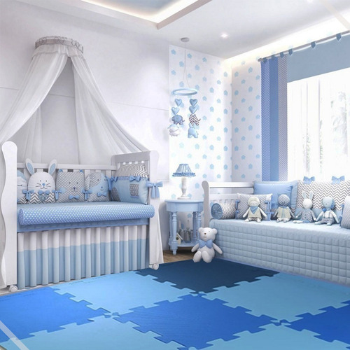 Kit 06 Und Tapete Eva Tatame Azul Infantil 50x50 10mm Treino