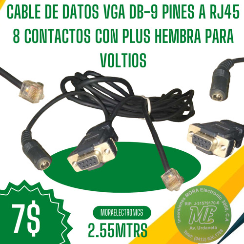 Cable Datos Vga Db-9 A Rj45 Con Plus Hembra Para Voltios 