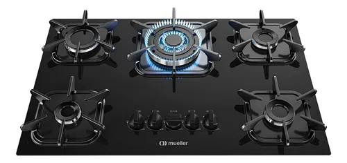 Cooktop Mueller 5 bocas Preto com Queimador Tripla chama