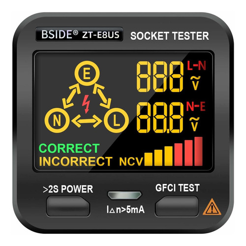 Ebtn Lcd Outlet Tester 3 Resultado Detector Voltaje Gfci