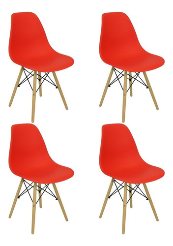 Kit 4 Cadeiras Charles Eames Eiffel Wood Design Varias Cores Cor Da Estrutura Da Cadeira $$$ Cor Do Assento Vermelho Desenho Do Tecido -