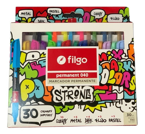 Marcador Permanente Filgo Strong 040 Fino 1 Mm X 30 Colores