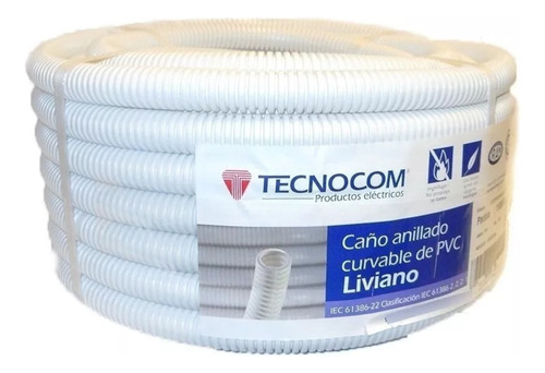Caño Corrugado Blanco 3/4 Liviano X Rollo 25mts Tecnocom
