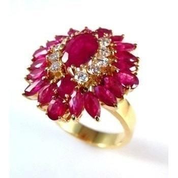 Anel Classico Rubi Naturais Extra Com Diamantes Ouro 18k