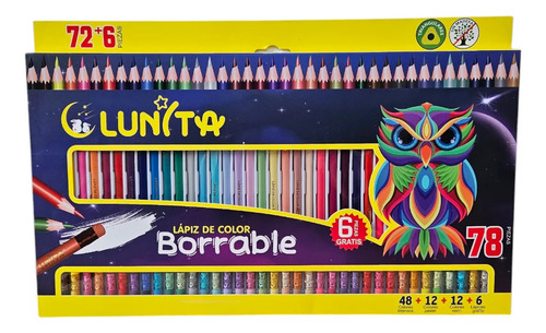 Lapices De Colores Borrables Lunita 72 Colores + 6 Grafito Trazo