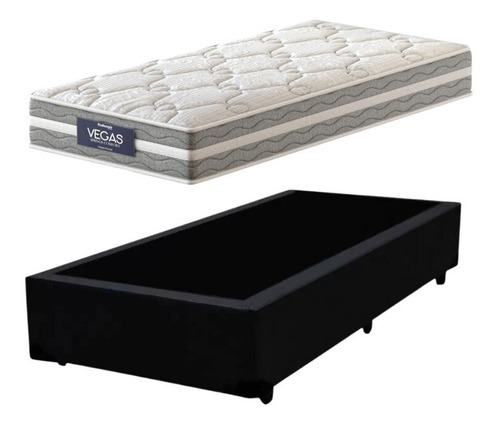 Cama Box Solteiro + Colchão Mola Ensacada Probel Vegas Cor Preto