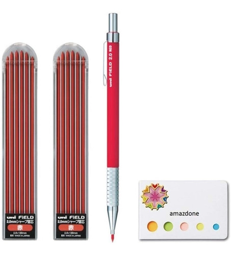 Lapiz Mecanico 2.0 Mm Uni Con Minas Rojas De Repuesto