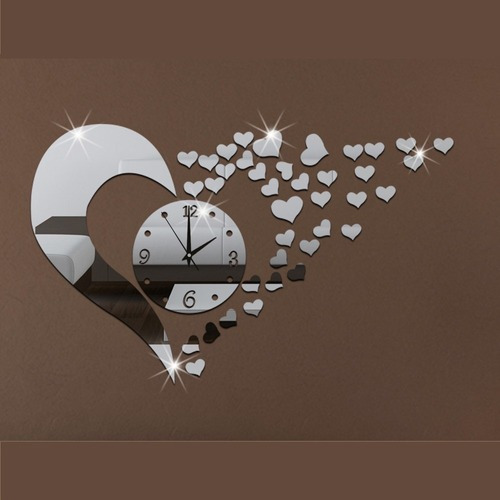 Reloj De Pared Acrílico Plateado Espejo Círculo Decoración B
