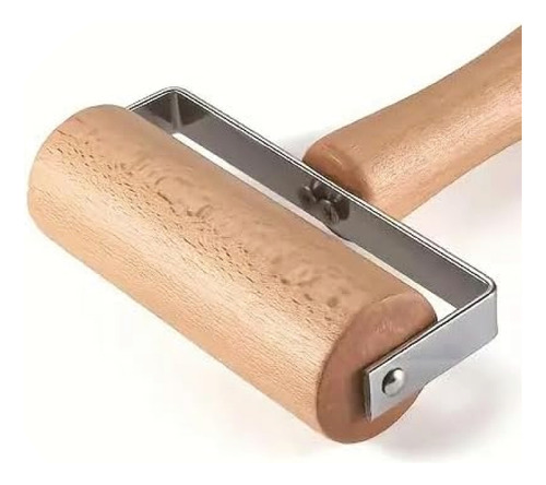 Rodillo Madera Metal 11x4x17,5 Cm Repostería Cerámica Pizza Color Marrón