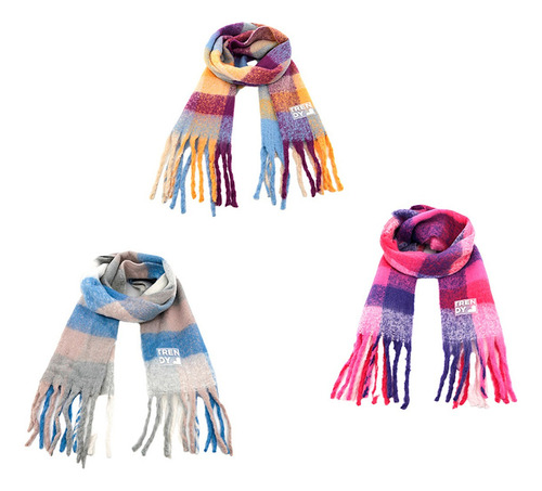 Bufanda Multicolor Con Estilo Moderno Diseño Cuadros Celeste Liso