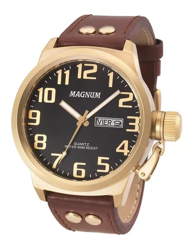 Relógio Magnum Masculino Couro Marrom Original Nota Fiscal