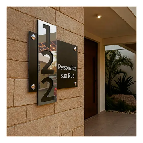 Placa De Numeros Residenciais Aluminio Composto Acm Moderna
