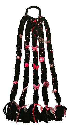 Aplique De Tranças Infantil (preta E Rosa) Preta E Rosa