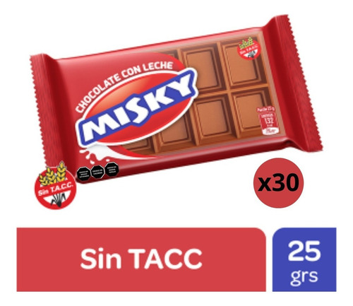 Chocolate Chocolatin Sin Tacc Misky Negro Leche Pack X30unid