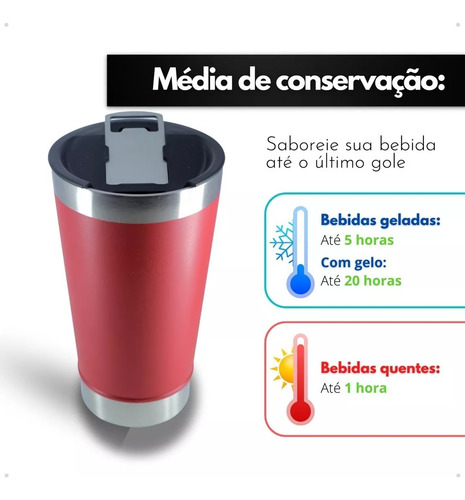 Vaso térmico para cerveza, café y té, 473 ml, con tapa roja, vaso térmico de 473 ml con tapa y abridor para cerveza
