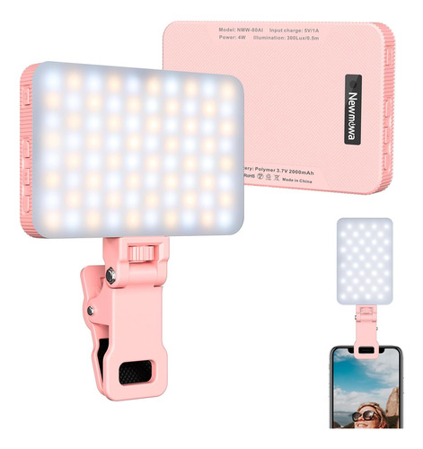 Luz Rosa Recargable Para Selfie Luz De Video Portatil Con Cl