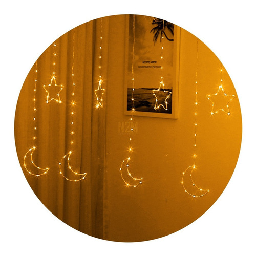 Imagen 1 de 10 de Cortina Led Estrellas Lunas Tira 3 Metros Calido 220v