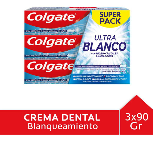 Pasta Dental Ultra Blanco con MicroCristales Limpiadores 3 Unidades De 90g Colgate