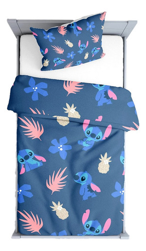 Manta Cobertor Coberta Stitch Super Macia + Fronha Infantil Cor Azul