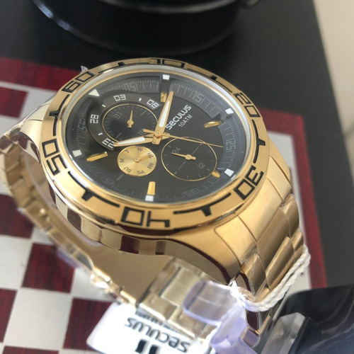 Relógio Seculus Masculino Multifunção Dourado 13041gpsvda1