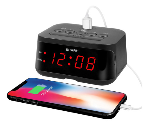 Sharp Reloj Despertador Digital Puerto Carga Usb Pantalla