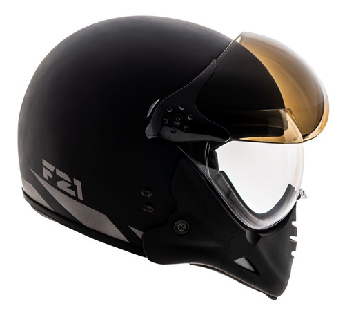 Capacete Peels F-21 Navy Preto Fosco Com Grafite Dupla Viseira Fumê Exterior E Cristal Sobreposta Antirisco Tipo Aviador